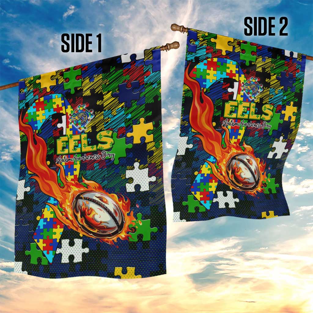 Eels Autism Awareness Garden Flag Puzzle Flames Rugby Ball