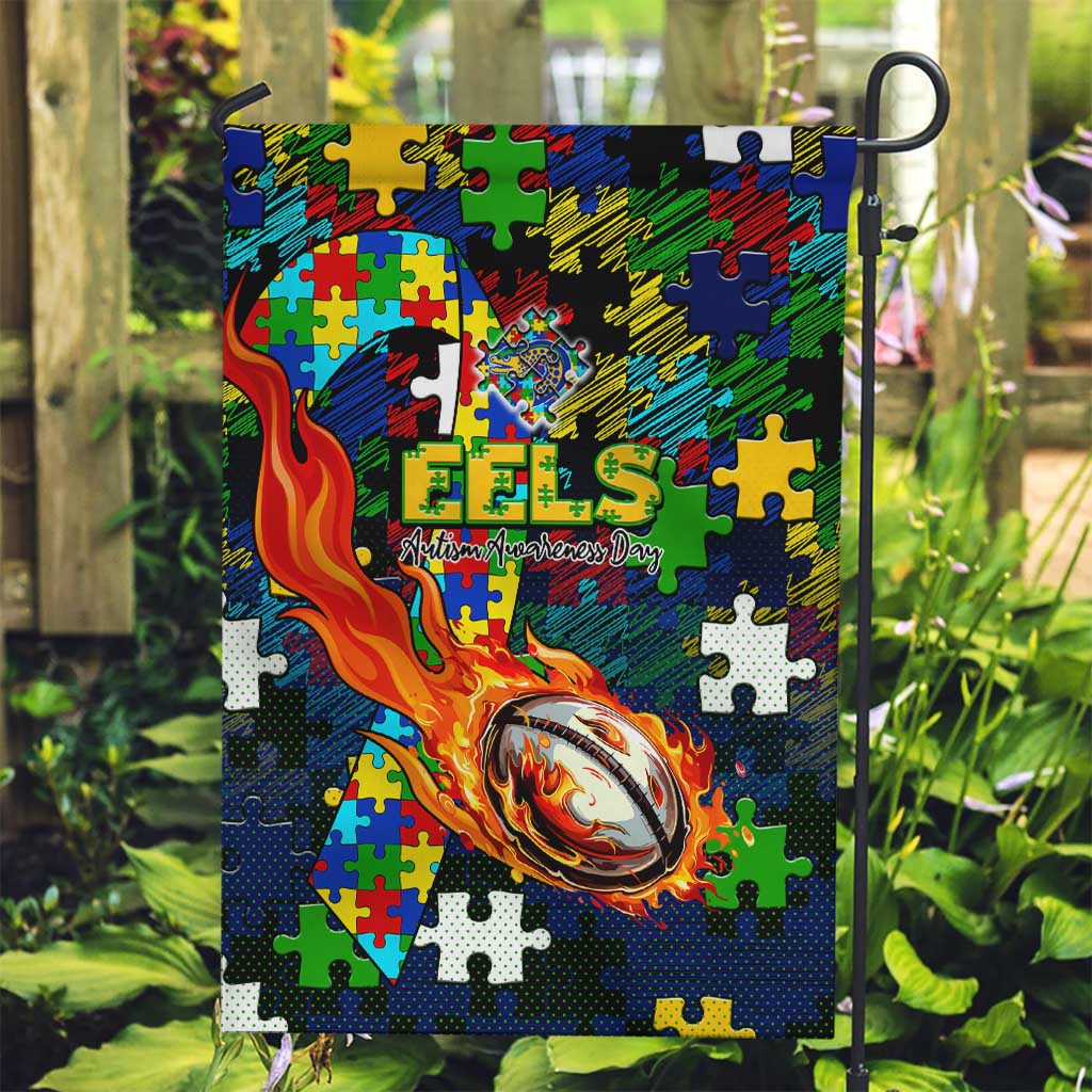 Eels Autism Awareness Garden Flag Puzzle Flames Rugby Ball