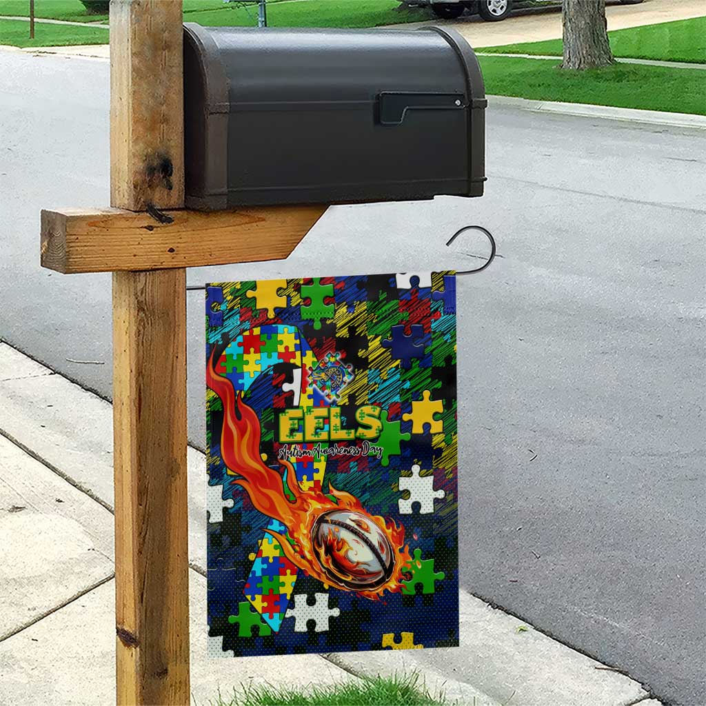 Eels Autism Awareness Garden Flag Puzzle Flames Rugby Ball