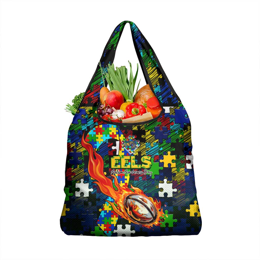 Eels Autism Awareness Grocery Bag Puzzle Flames Rugby Ball