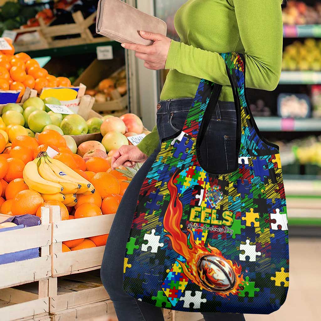 Eels Autism Awareness Grocery Bag Puzzle Flames Rugby Ball