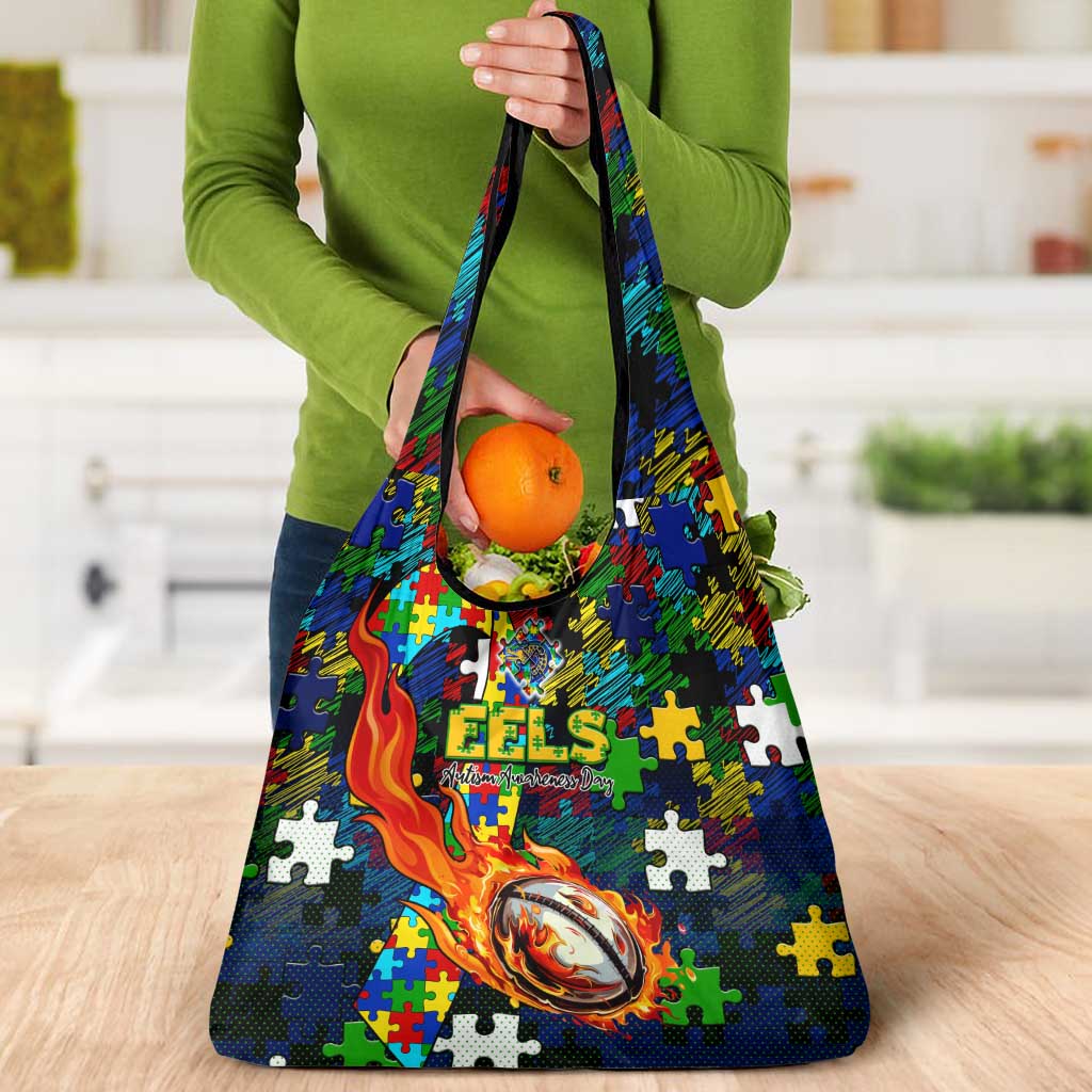 Eels Autism Awareness Grocery Bag Puzzle Flames Rugby Ball