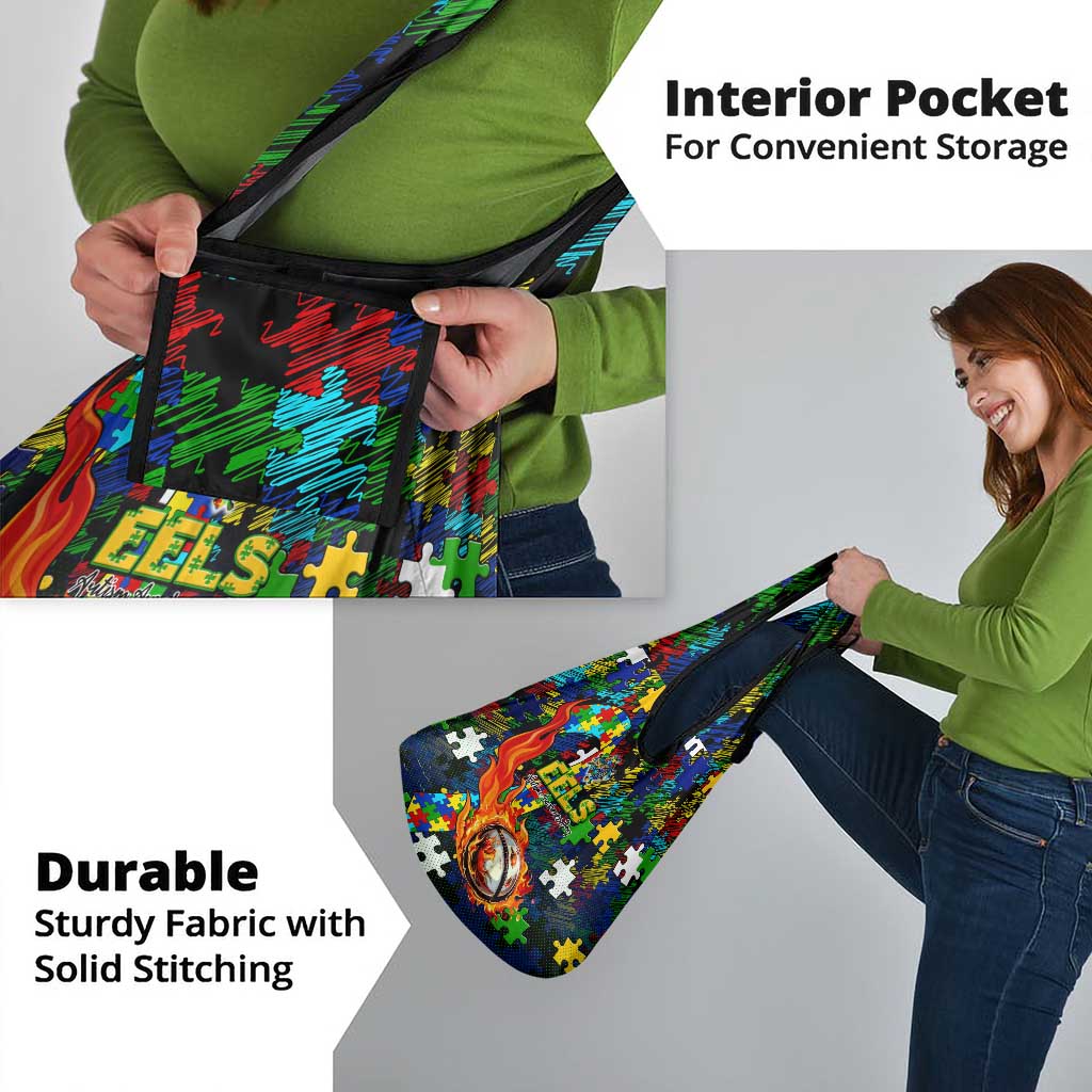 Eels Autism Awareness Grocery Bag Puzzle Flames Rugby Ball