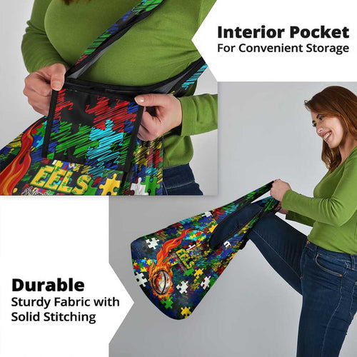 Eels Autism Awareness Grocery Bag Puzzle Flames Rugby Ball