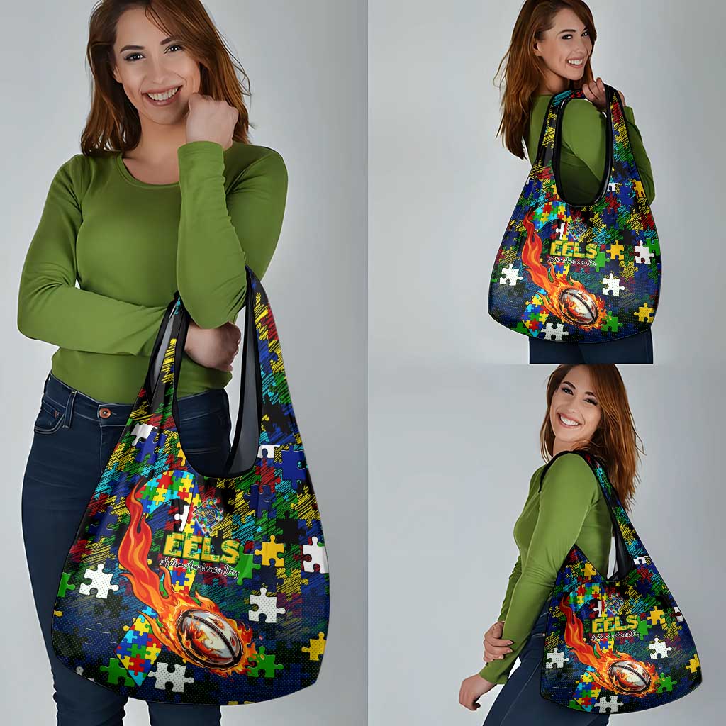 Eels Autism Awareness Grocery Bag Puzzle Flames Rugby Ball