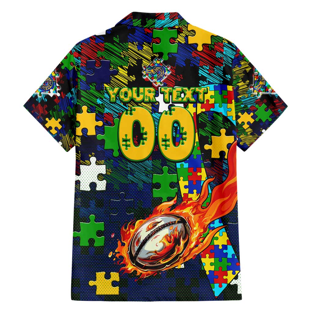 Eels Autism Awareness Hawaiian Shirt Puzzle Flames Rugby Ball