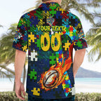 Eels Autism Awareness Hawaiian Shirt Puzzle Flames Rugby Ball