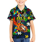 Eels Autism Awareness Hawaiian Shirt Puzzle Flames Rugby Ball