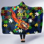 Eels Autism Awareness Hooded Blanket Puzzle Flames Rugby Ball