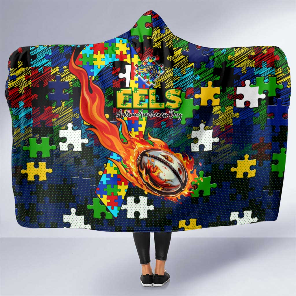 Eels Autism Awareness Hooded Blanket Puzzle Flames Rugby Ball