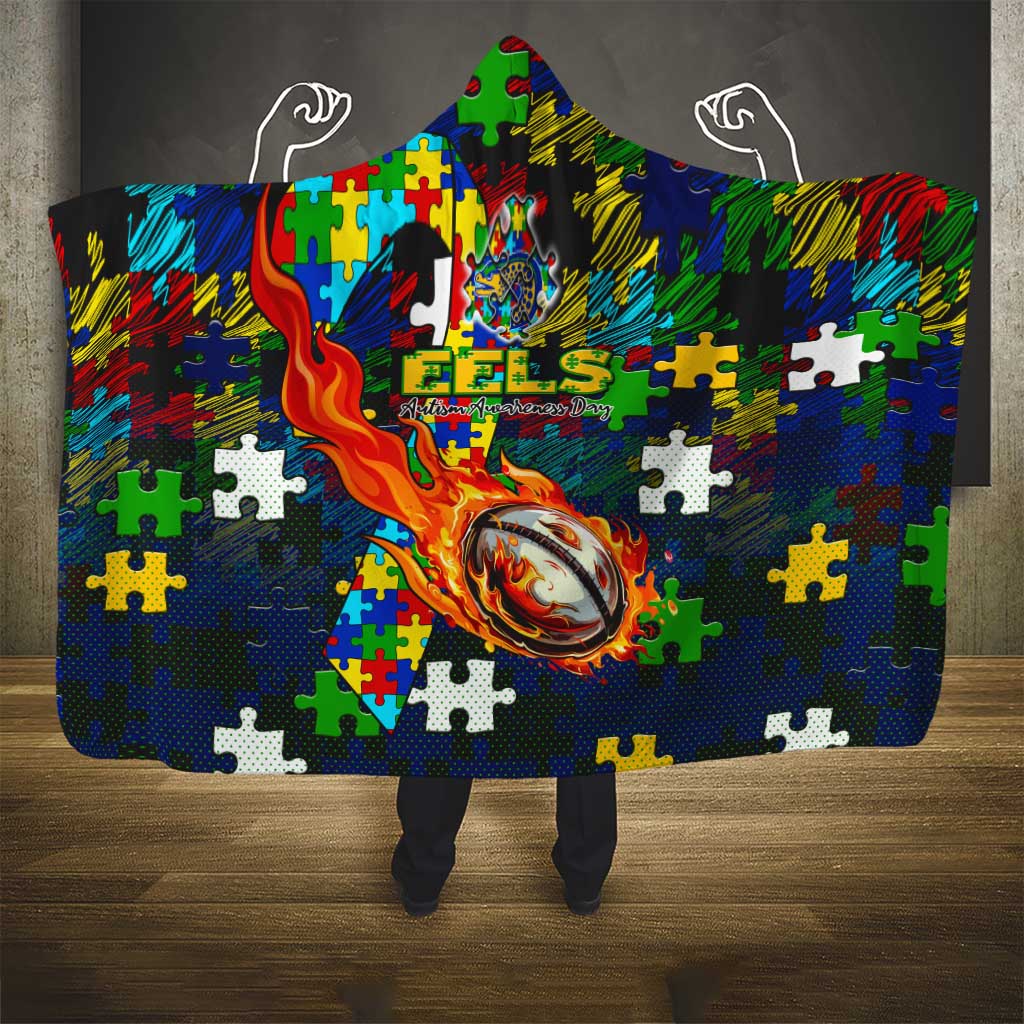 Eels Autism Awareness Hooded Blanket Puzzle Flames Rugby Ball