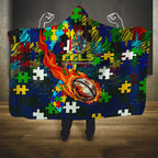 Eels Autism Awareness Hooded Blanket Puzzle Flames Rugby Ball