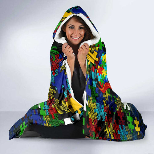 Eels Autism Awareness Hooded Blanket Puzzle Flames Rugby Ball