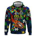 Eels Autism Awareness Hoodie Puzzle Flames Rugby Ball