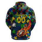 Eels Autism Awareness Hoodie Puzzle Flames Rugby Ball