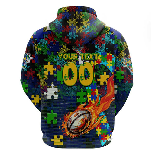 Eels Autism Awareness Hoodie Puzzle Flames Rugby Ball