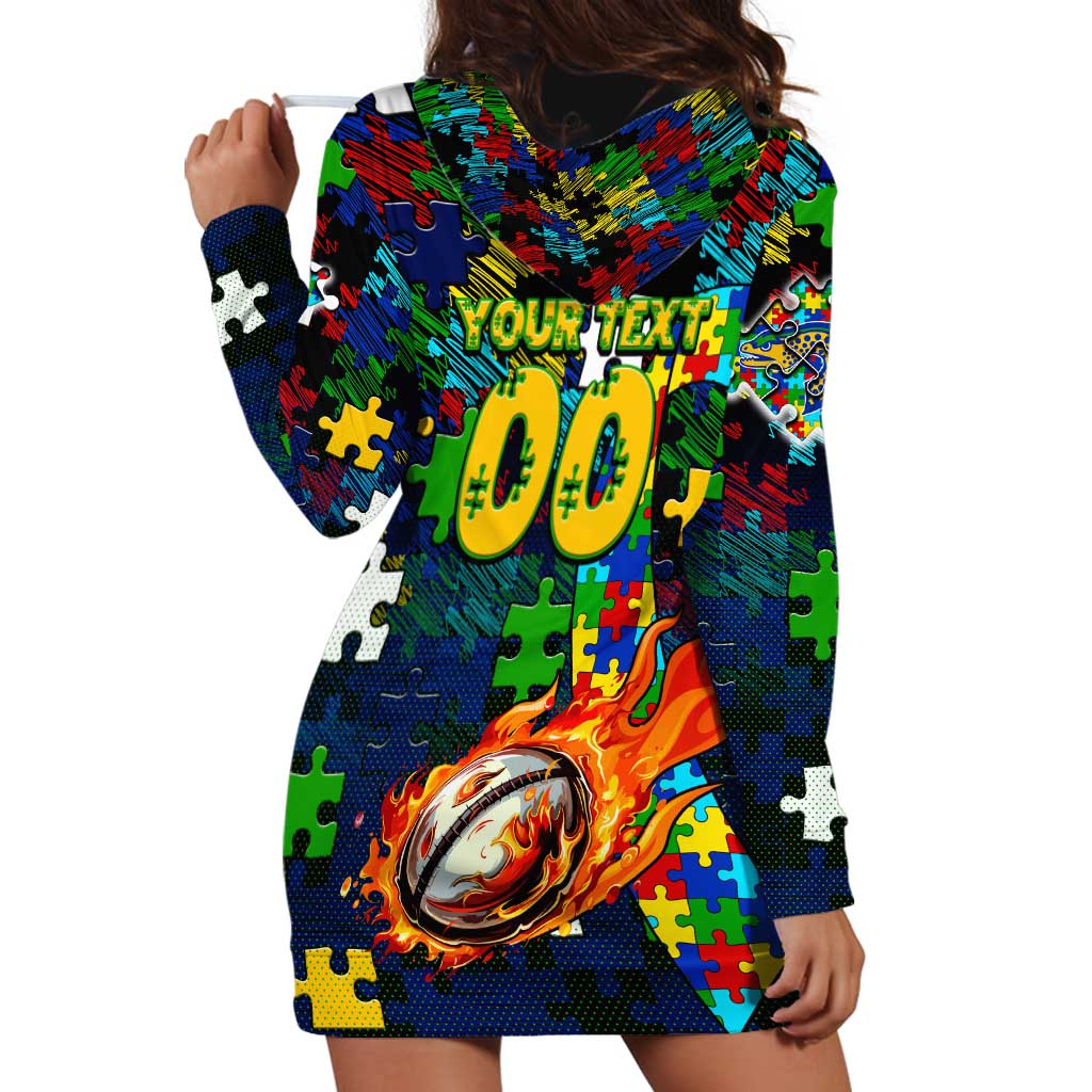Eels Autism Awareness Hoodie Dress Puzzle Flames Rugby Ball