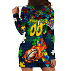 Eels Autism Awareness Hoodie Dress Puzzle Flames Rugby Ball
