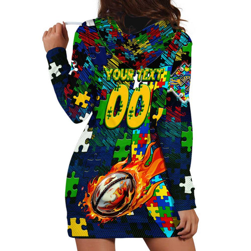 Eels Autism Awareness Hoodie Dress Puzzle Flames Rugby Ball