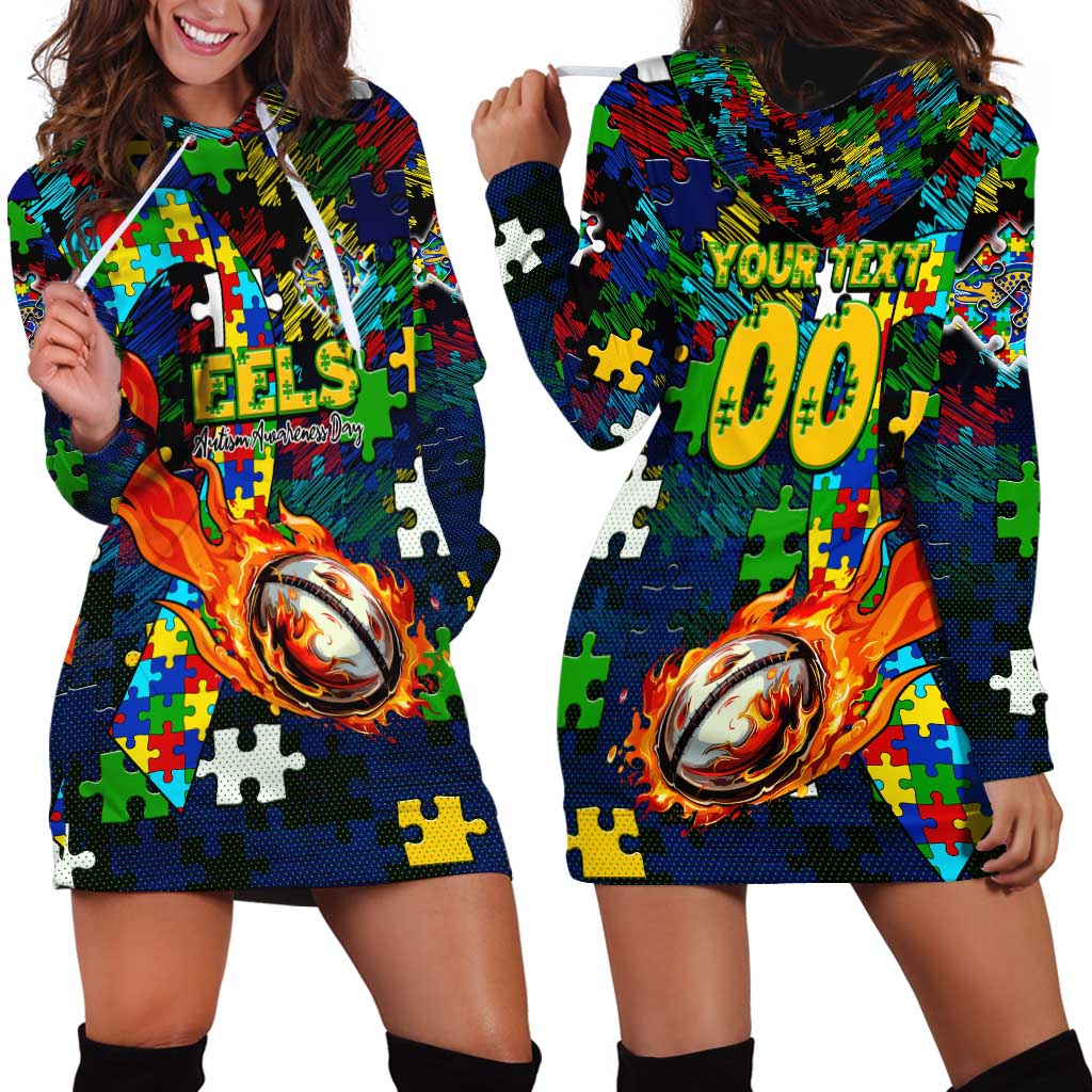 Eels Autism Awareness Hoodie Dress Puzzle Flames Rugby Ball
