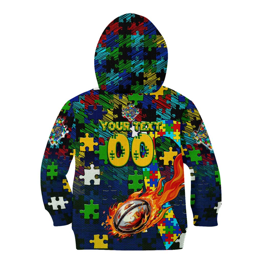 Eels Autism Awareness Kid Hoodie Puzzle Flames Rugby Ball