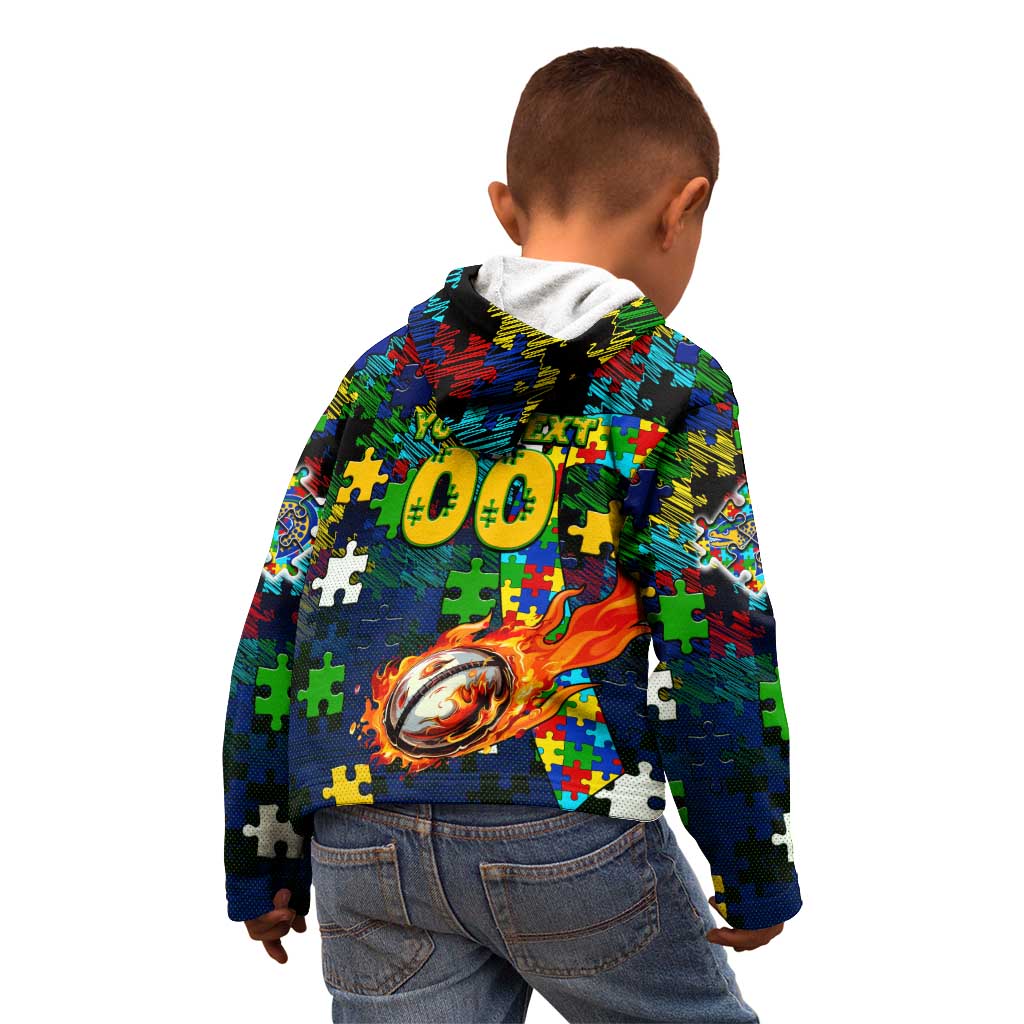 Eels Autism Awareness Kid Hoodie Puzzle Flames Rugby Ball