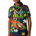 Eels Autism Awareness Kid Polo Shirt Puzzle Flames Rugby Ball