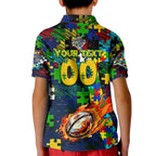 Eels Autism Awareness Kid Polo Shirt Puzzle Flames Rugby Ball