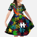 Eels Autism Awareness Kid Short Sleeve Dress Puzzle Flames Rugby Ball