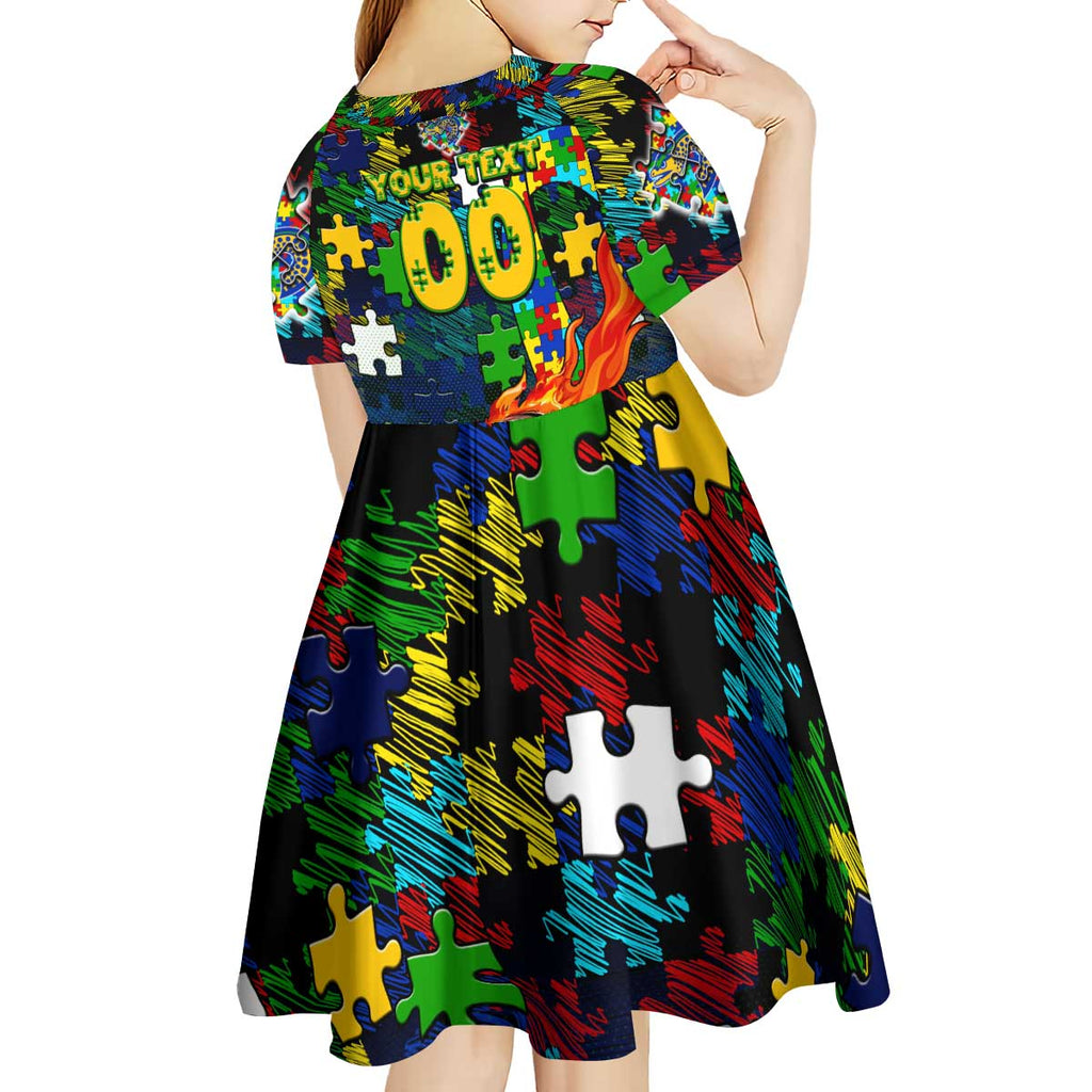Eels Autism Awareness Kid Short Sleeve Dress Puzzle Flames Rugby Ball