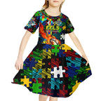 Eels Autism Awareness Kid Short Sleeve Dress Puzzle Flames Rugby Ball