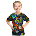 Eels Autism Awareness Kid T Shirt Puzzle Flames Rugby Ball