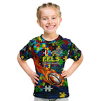 Eels Autism Awareness Kid T Shirt Puzzle Flames Rugby Ball