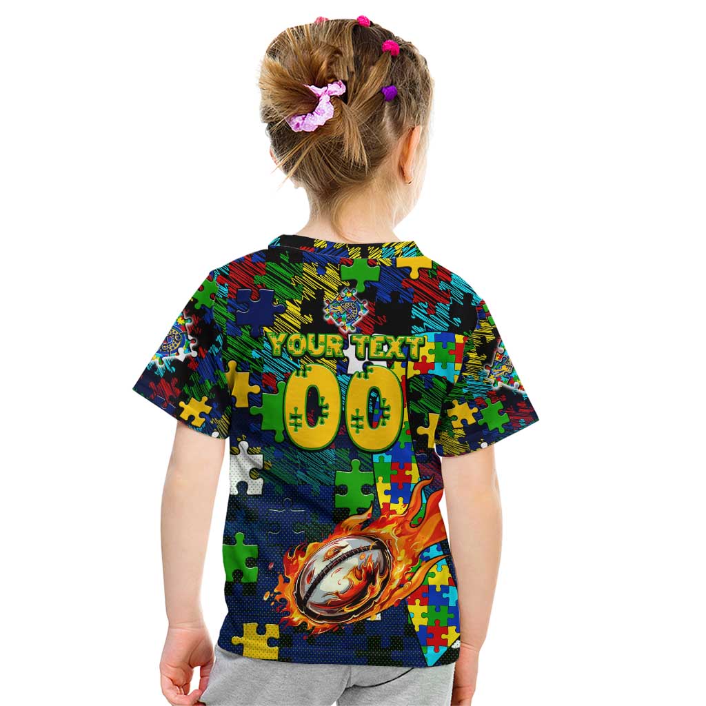 Eels Autism Awareness Kid T Shirt Puzzle Flames Rugby Ball