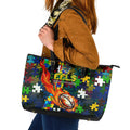 Eels Autism Awareness Leather Tote Bag Puzzle Flames Rugby Ball