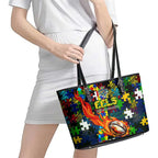Eels Autism Awareness Leather Tote Bag Puzzle Flames Rugby Ball