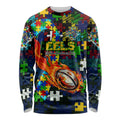 Eels Autism Awareness Long Sleeve Shirt Puzzle Flames Rugby Ball
