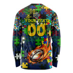 Eels Autism Awareness Long Sleeve Shirt Puzzle Flames Rugby Ball