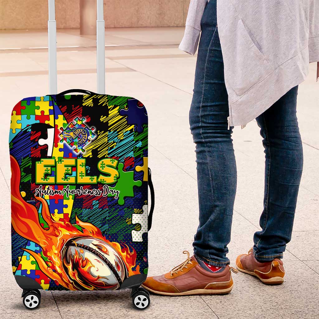 Eels Autism Awareness Luggage Cover Puzzle Flames Rugby Ball