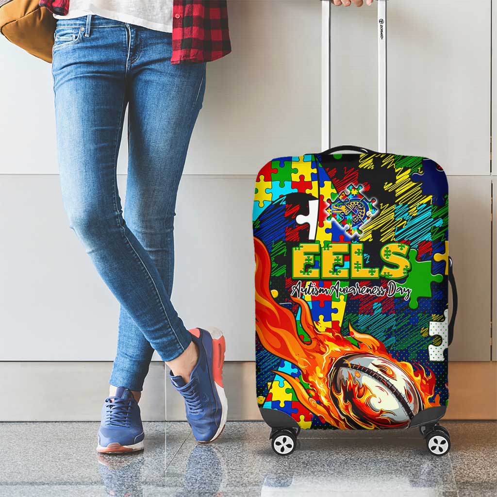 Eels Autism Awareness Luggage Cover Puzzle Flames Rugby Ball