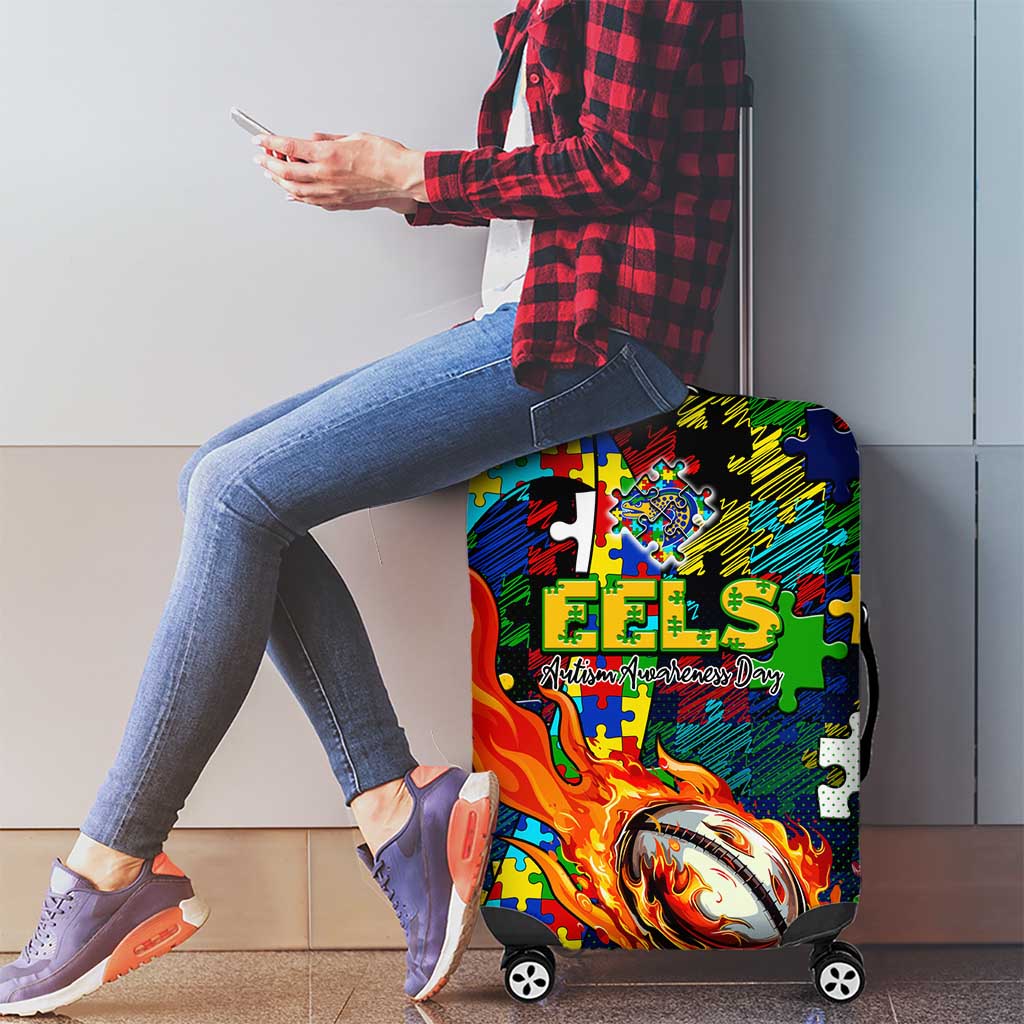 Eels Autism Awareness Luggage Cover Puzzle Flames Rugby Ball