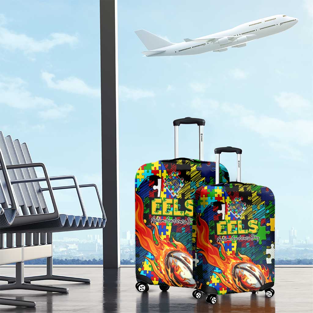 Eels Autism Awareness Luggage Cover Puzzle Flames Rugby Ball