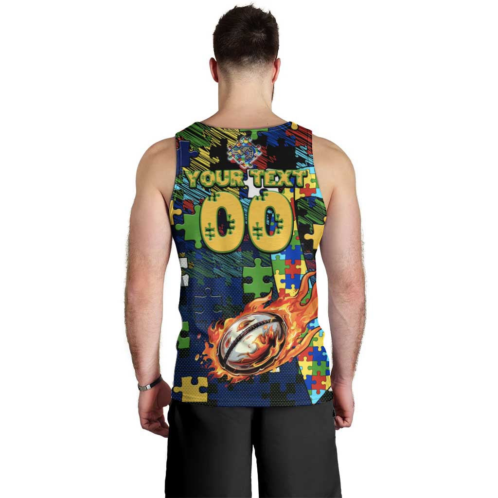 Eels Autism Awareness Men Tank Top Puzzle Flames Rugby Ball