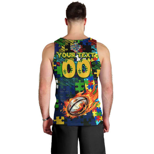 Eels Autism Awareness Men Tank Top Puzzle Flames Rugby Ball