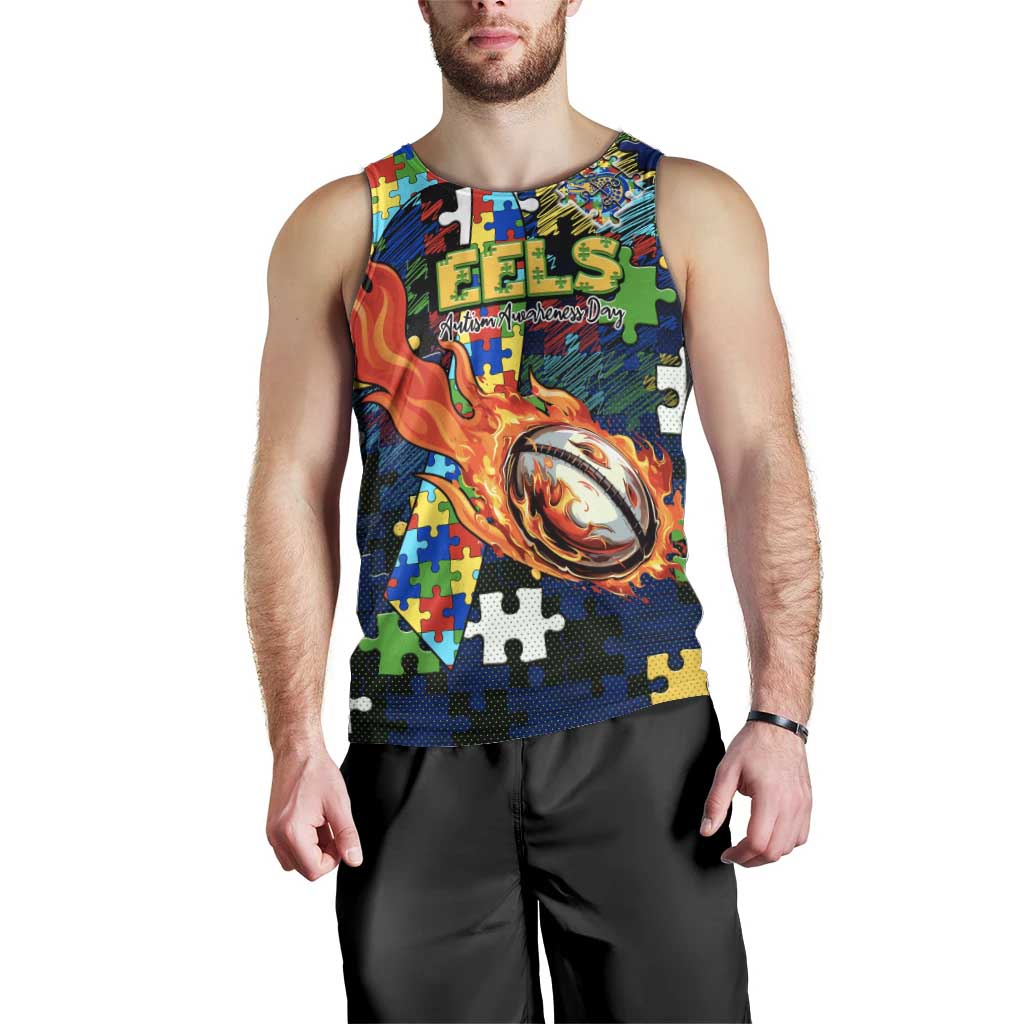 Eels Autism Awareness Men Tank Top Puzzle Flames Rugby Ball
