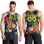 Eels Autism Awareness Men Tank Top Puzzle Flames Rugby Ball