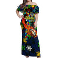 Eels Autism Awareness Off Shoulder Maxi Dress Puzzle Flames Rugby Ball