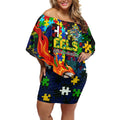 Eels Autism Awareness Off Shoulder Short Dress Puzzle Flames Rugby Ball