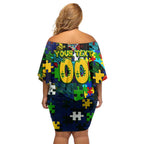 Eels Autism Awareness Off Shoulder Short Dress Puzzle Flames Rugby Ball