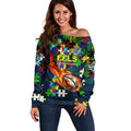 Eels Autism Awareness Off Shoulder Sweater Puzzle Flames Rugby Ball
